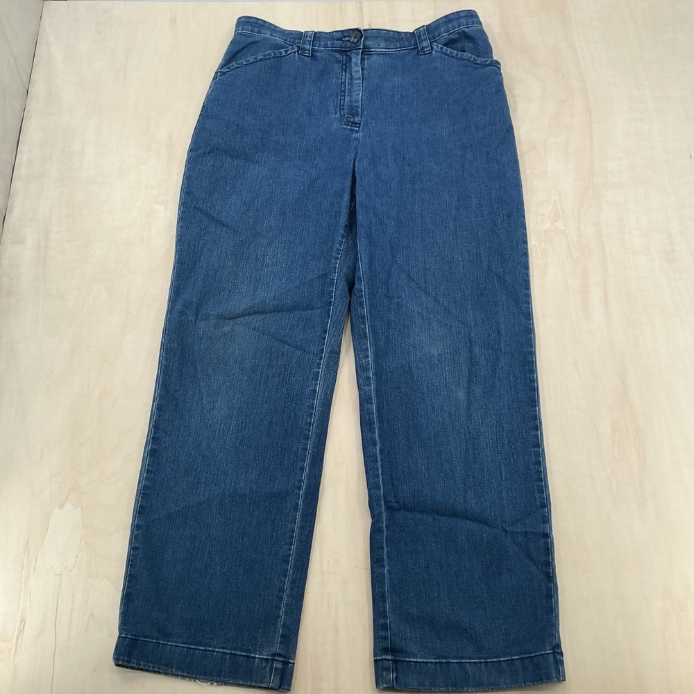 LL Bean Trouser Jeans Womens 14 Blue Cotton Blend Straight Leg Classic Fit